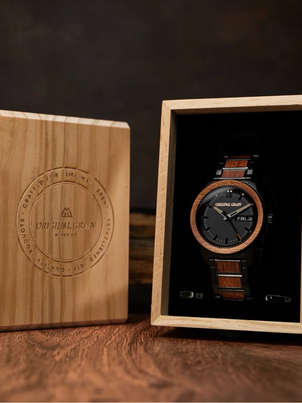 Original Grain Men's Black and Wood Accent Watch - Black/Brown - Picture 3 of 4